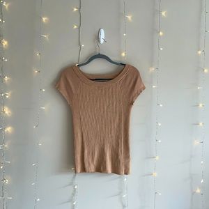 EXPRESS- Ribbed Short Sleeve Bateau Neck Sweater